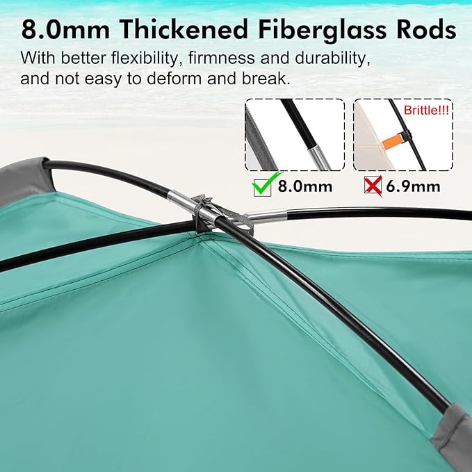 WhiteFang Beach Tent Anti-UV Portable Sun Shade Shelter for 3/4/6/8 Person Extendable Floor with 3 Ventilating Mesh Windows Plus Carrying Bag Stakes and Guy Lines