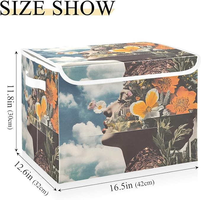 AIXIWAWA Lidded Storage Cube (Abstract Woman) Fabric Foldable Closet Bins with Flip Lid and Handles Organizer Basket Container 16.5 x 12.6 x 11.8 IN
