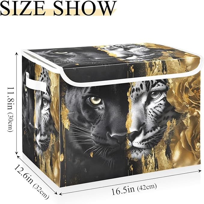 AIXIWAWA Lidded Storage Cube (Two Face Leopard) Fabric Foldable Closet Bins with Flip Lid and Handles Organizer Basket Container 16.5 x 12.6 x 11.8 IN