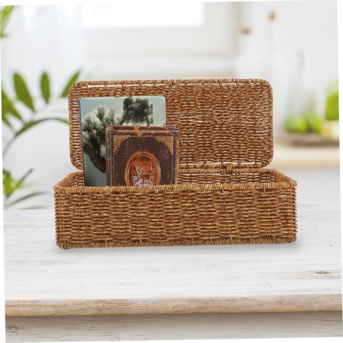 ULTECHNOVO Organizing Baskets for Home Imitation Rattan Decorative Storage Bin Lids