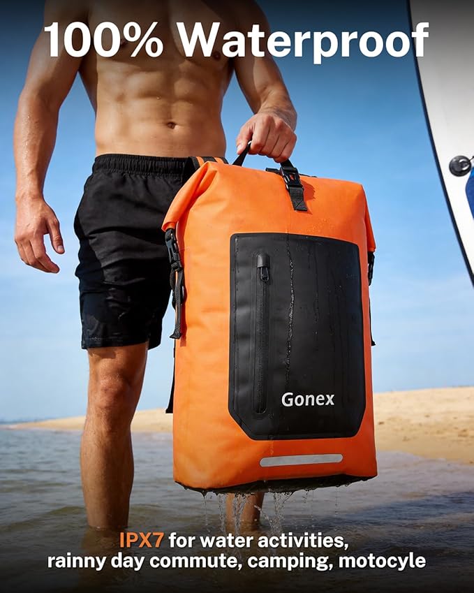 Gonex Ultralight Waterproof TPU Backpack 55L Roll Top Dry Bag with Comfortable Padded Back Panel for Kayaking Boating Camping Fishing TravelOrange