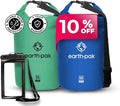 Earth Pak Waterproof Dry Bag - Roll Top Waterproof Backpack Sack (Seafoam Green 55L &amp Blue 55L)