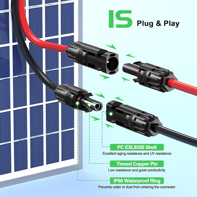 Bateria Power Solar Panel Cable for Ecoflow Anker SOLIX 10AWG 50FT XT60 Solar Cable XT60 Extension Charge Extension Cable Compatible with EcoFlow Anker BLUETTI &amp Generator