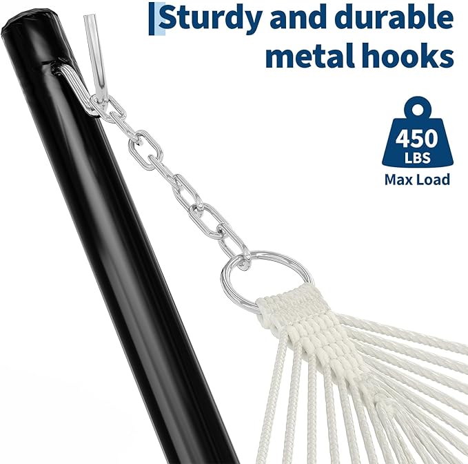 12 FT Outdoor Hammock Stand Heavy Duty Steel Portable 2 Person Hammock Frame with Hooks and Chains 450 LBS Capacity Hammock Holder for Patio Backyard Garden Black