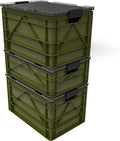 SIDIO CRATE Starter Pack - Two Full Size and One Half Size SidioCrate Stackable Outdoor Organizer Storage Bins with Clear Lid and Dividers - Green