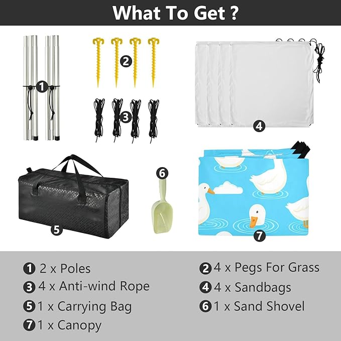 xigua Ducks Beach Tent Sun Shelter with Carrying Bag - Silver Coated Oxford Fabric Beach Canopy for Beach Camping Fishing - Includes Windproof Ropes Sandbags &amp Stakes
