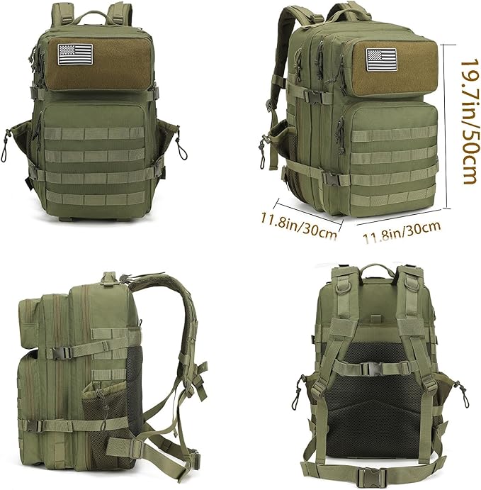 Military Tactical Backpack for Men and Women 45L Large Rucksack Army 3 Day Assault Pack Molle Backpacks (Black Camouflage)