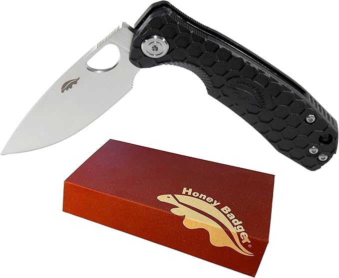 Honey Badger Large Pocket Knife EDC Drop Point Folding Utility Knife 3.6 Steel Blade Reversible Pocket Clip - (3.8oz) Drop Point Large Black HB1001