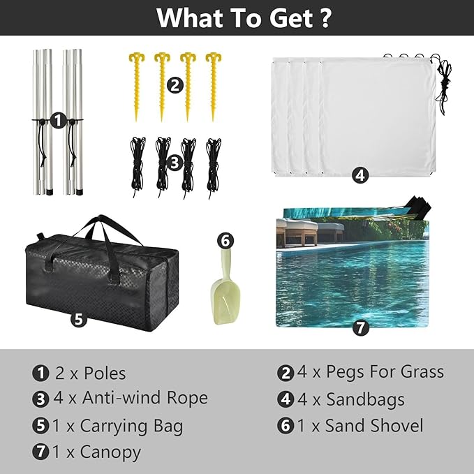 Summer Pool Pattern Beach Tent Sun Shelter Set UPF50+ UV Protection 10.5 x 9.19 FT Camping Shade Canopy with Sandbags Sand Anchors Carrying Bag and Others