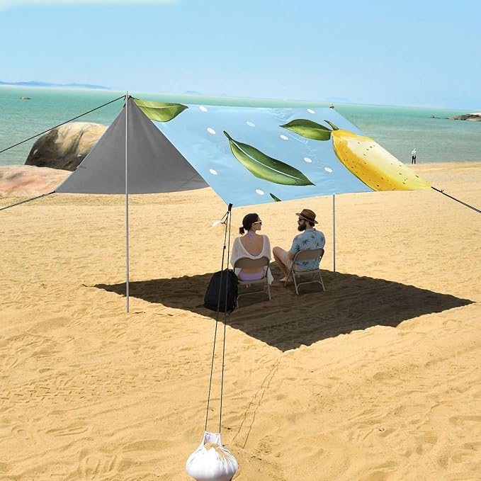 ALAZA Lemon Dot Pattern Beach Tent Sun Shelter Portable Canopy Sunshade for Outdoor Camping Picnics Backyard Fun 10x9 ft