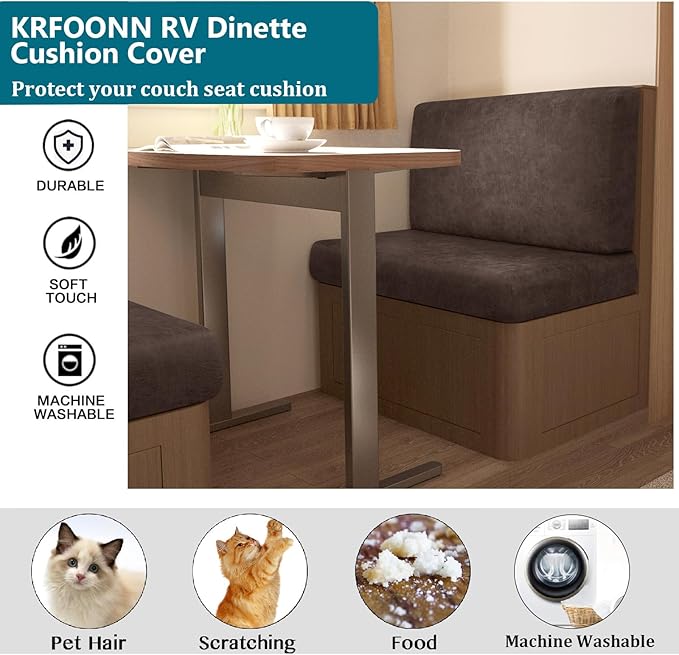 KRFOONN Stretch RV Dinette Cushion Covers Leather Look Camper Cushions Covers Replacement Couch Cushion Slipcovers Loveseat Slipcovers for Travel Trailer Couch (2 Backrest Cover &amp 2 Bench Cover T