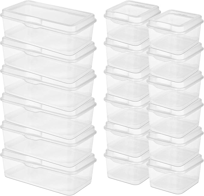 Sterilite 6-Pack Rectangular Large &amp 12-Pack Square Small FlipTop Clear Plastic Storage Box with Hinged Lid - Stackable Multipurpose Organizer for Art and Craft Supplies Accessories Photos &amp