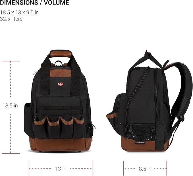 SwissGear Tool Bag Backpack Fits Up to 15-Inch Laptop Work Pack Black/Brown Canvas