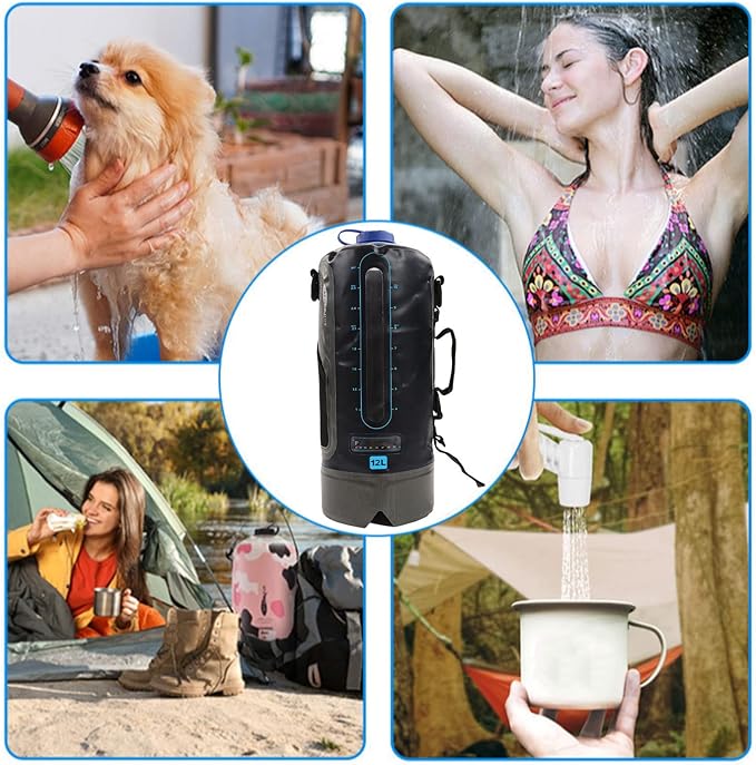 flexman 12L Camping Shower Portable Foldable Bath Bag Kit with Pump and Water Tube Camping Shower Bag for Travel Camping Barbecue Hiking Bathing Pets