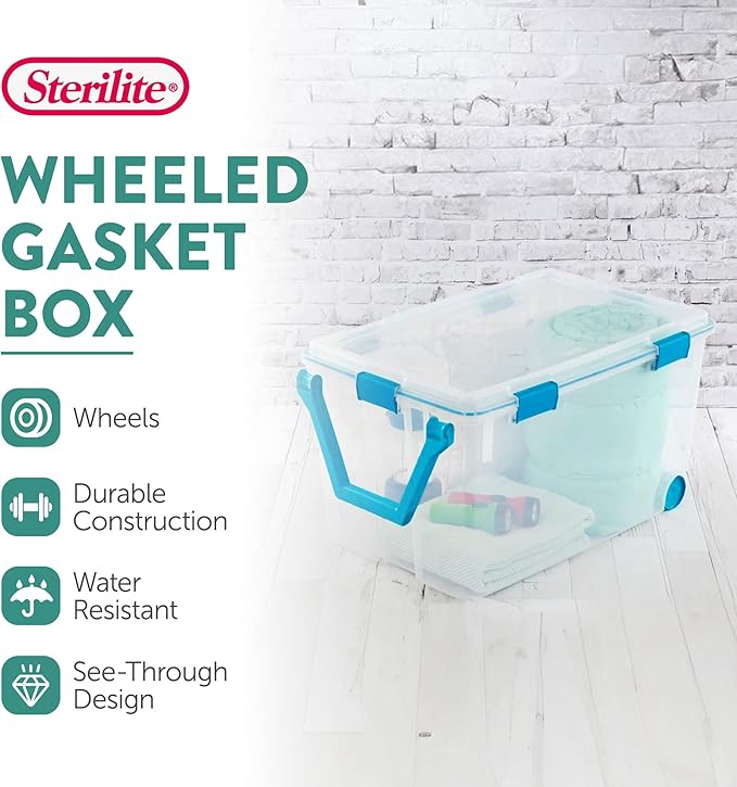 Sterilite 9-Pack Gasket Box Weather-Resistant Storage Bins with Latching Lids 120 Quart - Heavy-Duty Organizing Containers for Closet Bathroom and Office