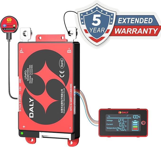 DALY BMS 48V 16S 100A Display - Smart BMS with 3 Inch LCD Screen WiFi Bluetooth Module Supports RS485 CAN for 48V LiFePO4 Golf Carts Electric Outboard Motors Solar Energy Power Systems