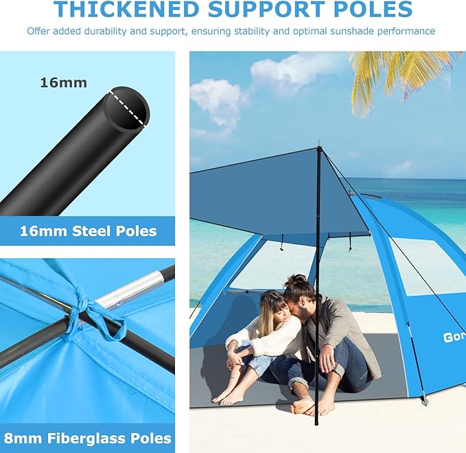 Gorich Beach Tent with Canopy - Easy Setup 3-4/5-6/7-8 Person Portable Sun Shelter UPF 50+ UV Protection Sun Shade Lightweight &amp Compact Beach Cabana for Family Travel