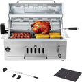 28In Built in BBQ Grills Large Outside Charcoal Grill with BBQ Fork Kit Liftable Tray &amp Thermometer Silver Stainless Steel Barbecue Grill for Outdoor Kitchen Cooking Patio Camping Park