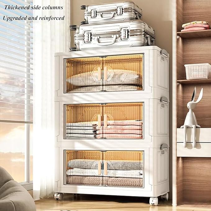 Generic Storage Bins with Lids Stackable Plastic Containers Storage Box Storage Cabinet with Door White Closet Organizers for Organization 52x30cm 4 Tier