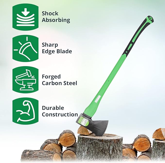 WilFiks Chopping Axe 36” Camping Outdoor Hatchet for Wood Splitting and Kindling Forged Carbon Steel Heat Treated Hand Maul Tool Fiberglass Shock Reduction Handle with Anti-Slip Grip