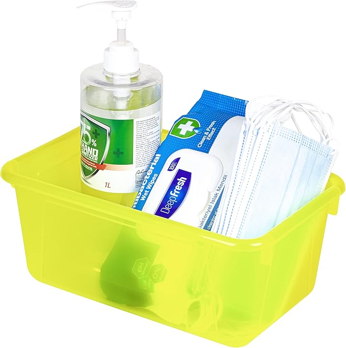 Storex Small Cubby Bins – Plastic Storage Containers for Classroom with Non-Snap Lid 12.2 x 7.8 x 5.1 inches Tint Yellow 5-Pack (62482A05C)