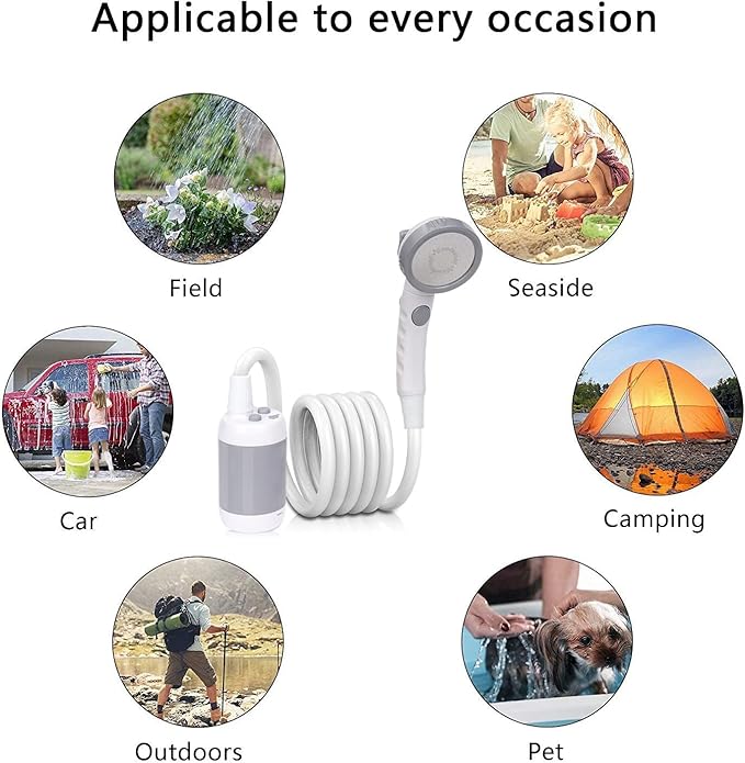 Portable Outdoor Shower Pump Rechargeable Battery Portable Shower for Camping Camp Suitable Electric showerhead for Hiking Campsites