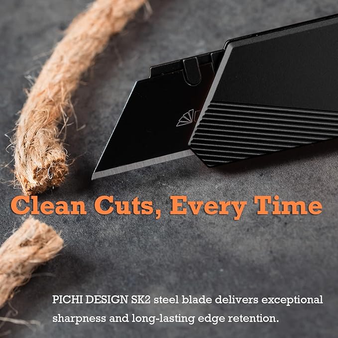 PICHI G9 Aluminum Utility KnifeLightweight Pocket Utility KnifeEDC Pocket KnivesCNC Unibody Quick Change BladeButton Lockfor Men Women Outdoor HikingCampingwith 2 Replaceable Blades (Black)