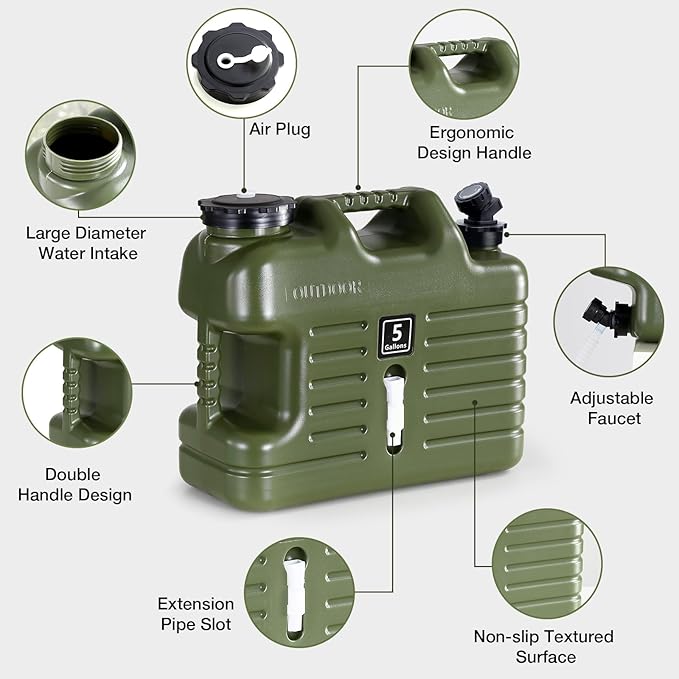 Digury 5 Gallon Water Jug Camping Water Container BPA Free Water Storage with Spigot No Leakage Portable Emergency Water Tank for Outdoor Hiking Camping Picnic Supplies Green