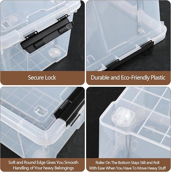 Zopnny 4-Pack Christmas Storage Totes with Lids 24-Quart Holiday Organizer Plastic Stackable Storage Boxes for HomeOfficeGarageBasement Clear