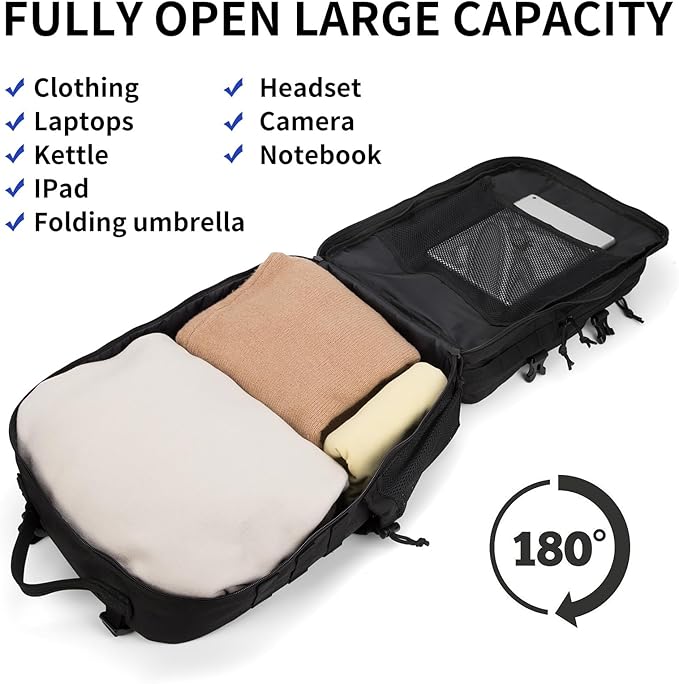 Wotony Tactical Backpack - Military waterproof backpack with multiple pockets and tactical gear for the outdoors (Black 45L)