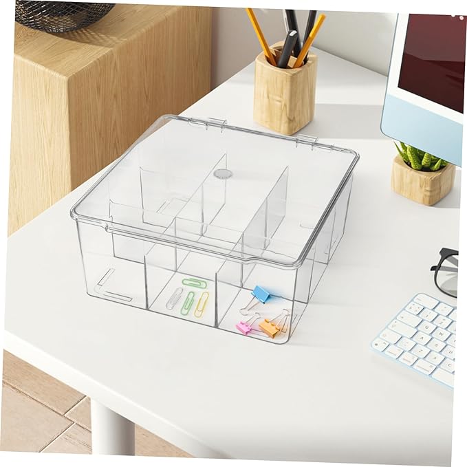 Cabilock 9grids Compartment Storage Box Plastic Display Case for Accessories Dustproof Jewelry Organizer