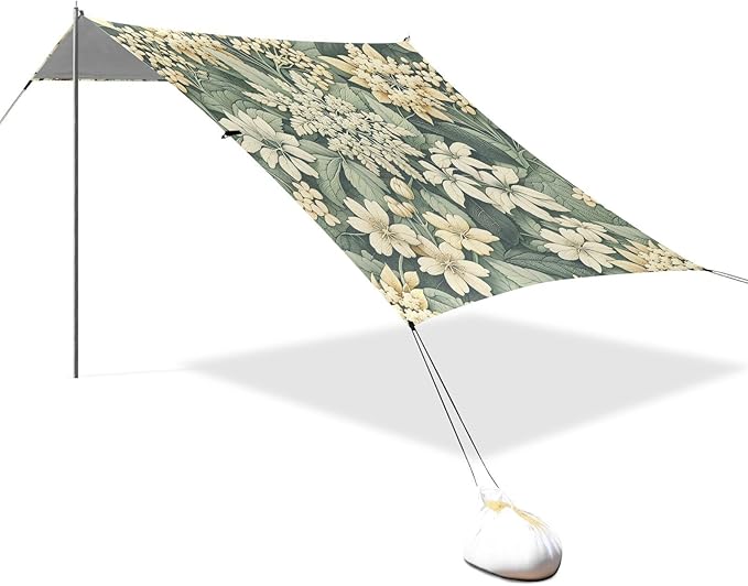 Vintage Elderflowers Beach Tent Sun Shelter Set UPF50+ UV Protection 10.5 x 9.19 FT Camping Shade Canopy with Sandbags Sand Anchors Carrying Bag and Others
