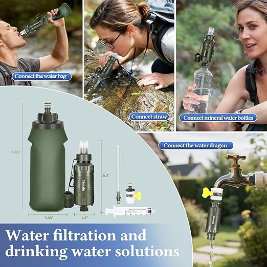 2 Pack Timain Portable Personal Water Filter StrawWater Purifier Survival for Emergency PreparednessOutdoor ActivitiesTravelCamping HikingFishingHunting.