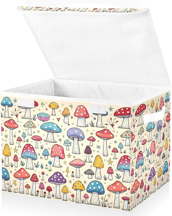 Storage Cube with Lid Anime Mushrooms Print 16.5×12.6×11.8 IN Collapsible Large Capacity Foldable Storage Basket Bin Organizer