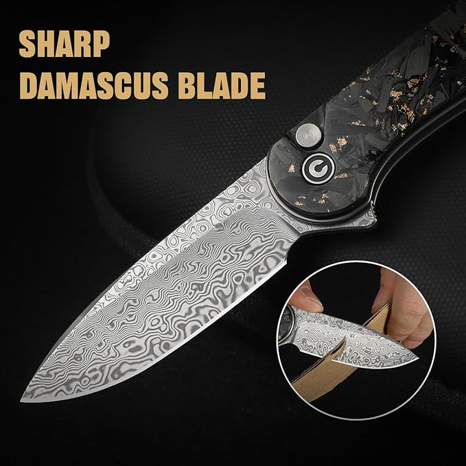 CIVIVI Elementum II Pocket Folding Knife 2.96 Damascus Blade Knife with Deep Carry Pocket Clip for EDC Camping Hiking Hunting C18062P-10