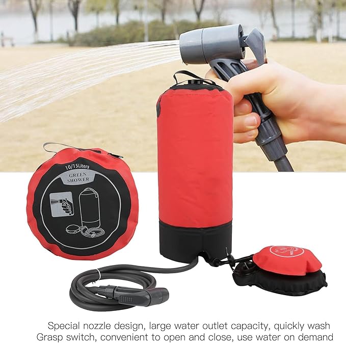 Solar Shower Bag 11L Portable Camping Shower Bag Special Nozzle Design Outdoor Shower with Shower Head Tube for Camping Hiking Traveling