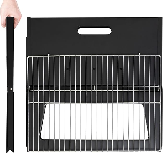Fire Sense 60508 Notebook BBQ Grill 3.5mm Cooking Bars Instant Foldable &amp Easy Portability For Outdoor Barbecues Camping Traveling Picnics Garden Beach Party - Black