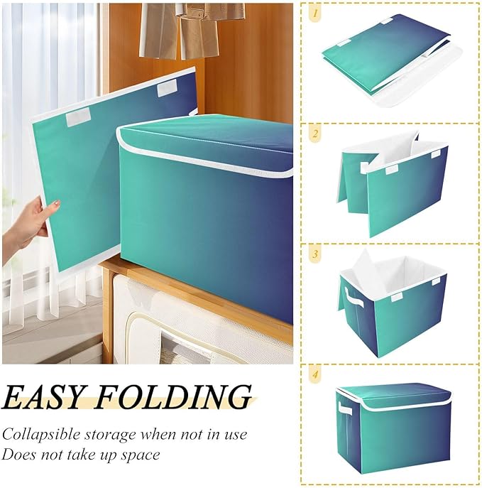 Blue Gradient Storage Bin with Lid Foldable Office Storage Qt Storage Bins for Office Supplies Home Decor