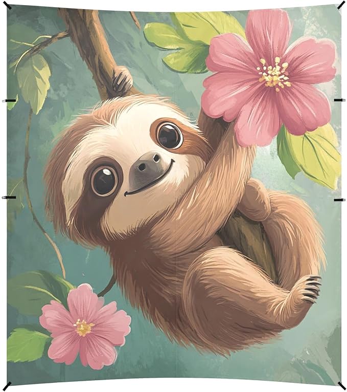 ALAZA Cartoon Sloth with Flower Tree Beach Tent Sun Shelter Portable Canopy Sunshade for Outdoor Camping Picnics Backyard Fun 10x9 ft
