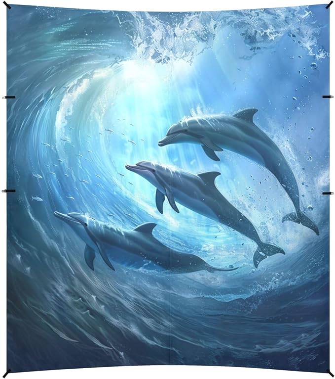 ALAZA Dolphins Underwater Waves Beach Tent Sun Shelter Portable Canopy Sunshade for Outdoor Camping Picnics Backyard Fun 10x9 ft
