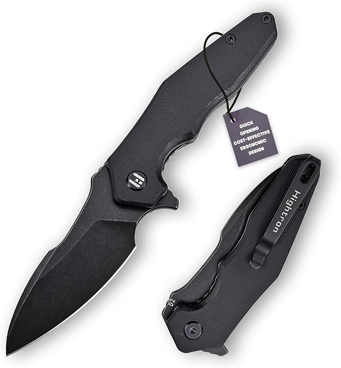 Hightron Pocket Knife a ture ergonomic folding knife Liner Lock with 2.85 Smokywashed D2 Blade and Black G10 Handle