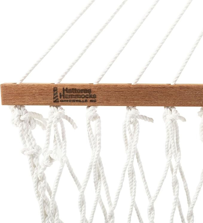Hatteras Hammocks Deluxe White Duracord Rope Hammock with Free Extension Chains &amp Tree Hooks Handcrafted in The USA 450 LB Weight Capacity 13 ft. x 60 in