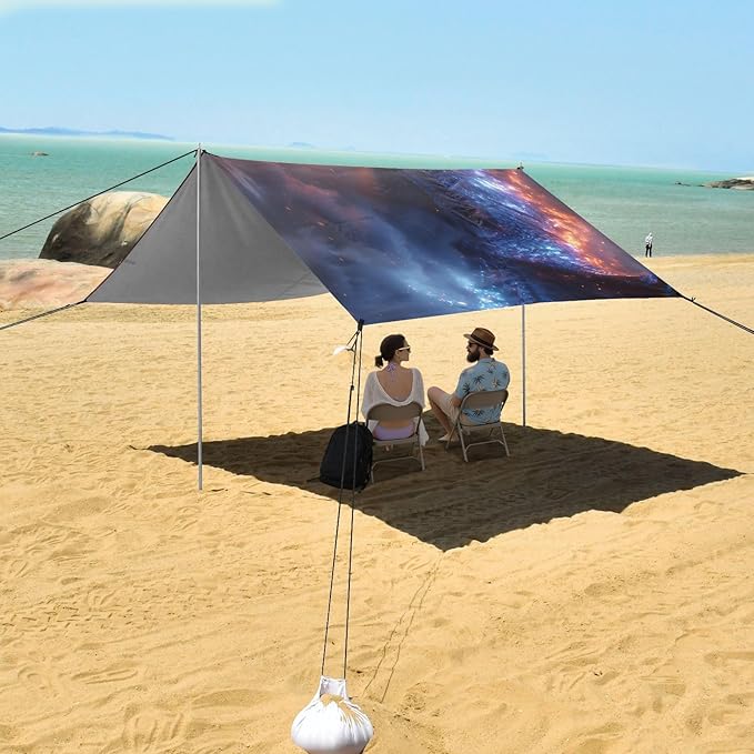 ALAZA Magic Dragon Beach Tent Sun Shelter UPF50+ Protection Beach Shade Canopy w/ 4 Sandbags for Outdoor Camping Fishing Backyard Fun Picnic 10x9 ft