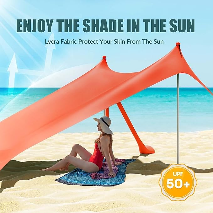 Gardentime Beach Tent Canopy with 8 Sandbags 4 Aluminum Poles Pop Up Portable Camping Sun Shelter Easy Set Up with 2 Sand Shovel Ground Pegs Carrying Bag for Outdoor BeachPicnic Fishing