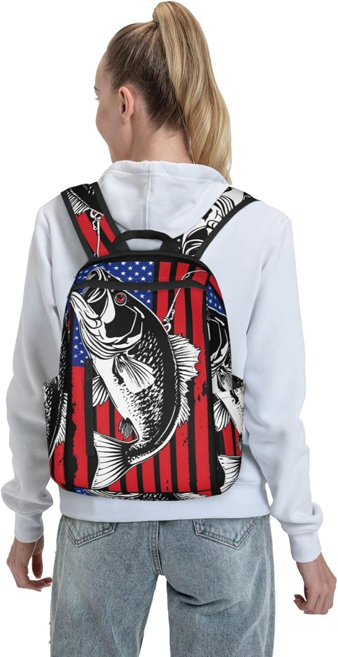 American Bass Fishing Lure Flag Backpack Lightweight Bookbag