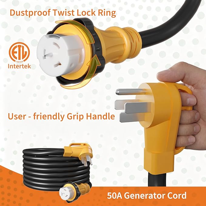 Garvee 50 Amp 15FT Generator Cord and Power Inlet Box Kit NEMA 14-50P Male to SS2-50R STW 6/3+8/1 AWG 125/250V Twist Lock Connector with Pre-Drilled NEMA SS2-50P Inlet Box for House ETL Listed