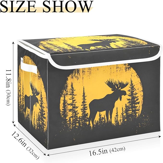 Storage Cube with Lid Moose Silhouettes Print 16.5×12.6×11.8 IN Collapsible Large Capacity Foldable Storage Basket Bin Organizer
