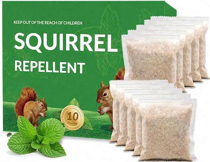 Extra-Strength Squirrel Repellent Natural Mint Chipmunk Deterrent for Outdoor Use Helps Keep Squirrels Out of Attics Car Engines Gardens &amp Yards 10 Pouches