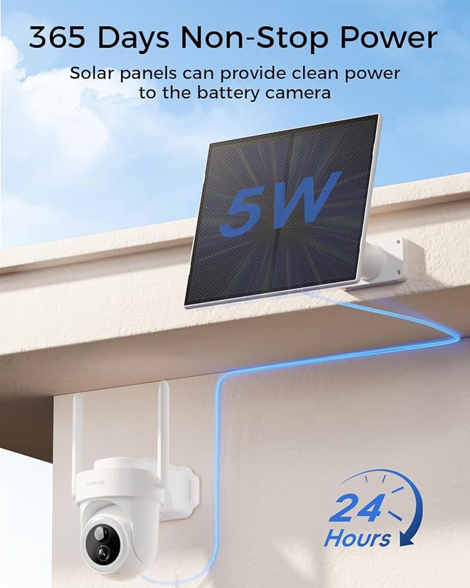 MUBILIFE 5W Solar Panel for Security Camera Wireless Outdoor with Micro USB &amp Type-C Port Continuous high-Efficiency Solar Power IP66 Weatherproof 360° Adjustable Bracket 10ft Cable