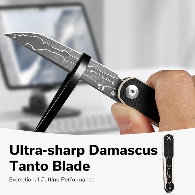 CIVIVI KwaiQ Pocket Knife Folding Knife with Inline Flipper for EDC 2.97 Damascus Tanto Blade Two-tone G10 Handle for Women Men C23015-DS1